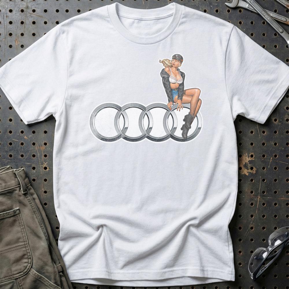 Audi Pinup - Unisex T-Shirt , Bomuld-Beklædning-Audi-Hvid-S-Garage Culture Shop- garage - man cave - merchandise