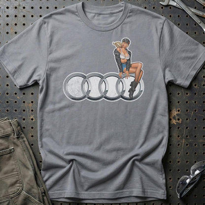 Audi Pinup - Unisex T-Shirt , Bomuld-Beklædning-Audi-Grå Sport-S-Garage Culture Shop- garage - man cave - merchandise