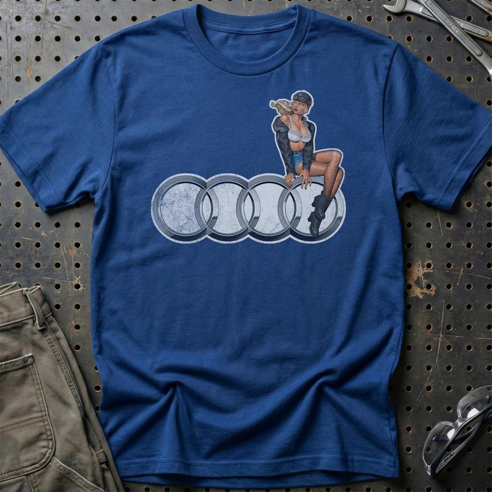 Audi Pinup - Unisex T-Shirt , Bomuld-Beklædning-Audi-Blå Royal-S-Garage Culture Shop- garage - man cave - merchandise