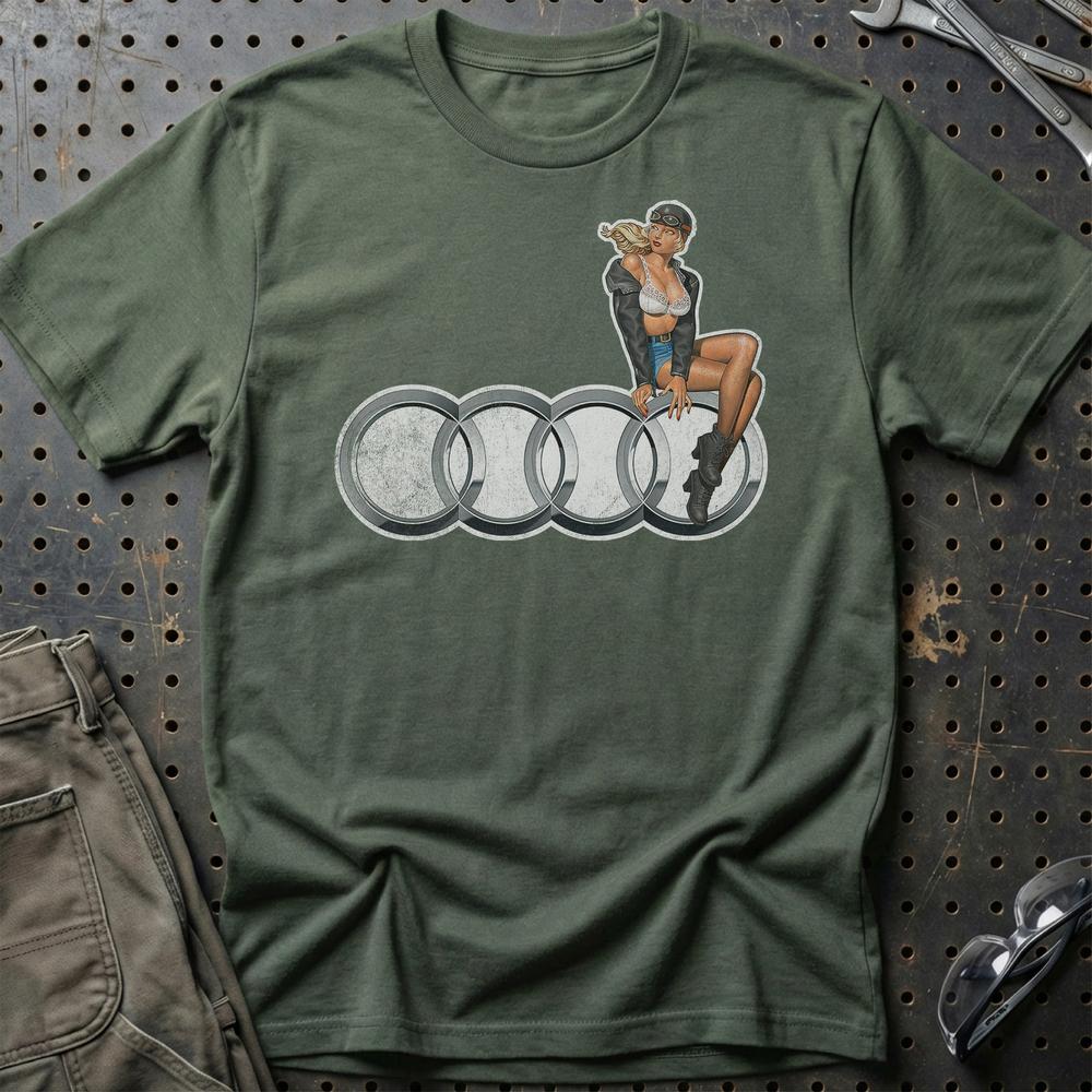 Audi Pinup - Unisex T-Shirt , Bomuld-Beklædning-Audi-Grøn Militær-S-Garage Culture Shop- garage - man cave - merchandise