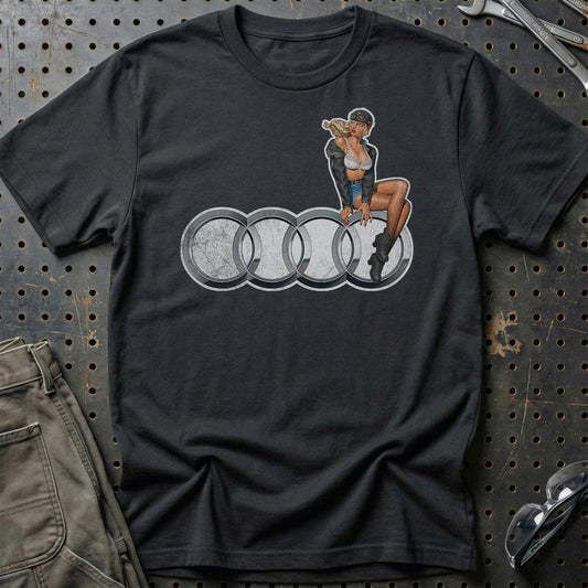Audi Pinup - Unisex T-Shirt , Bomuld-Beklædning-Audi-Sort-S-Garage Culture Shop- garage - man cave - merchandise