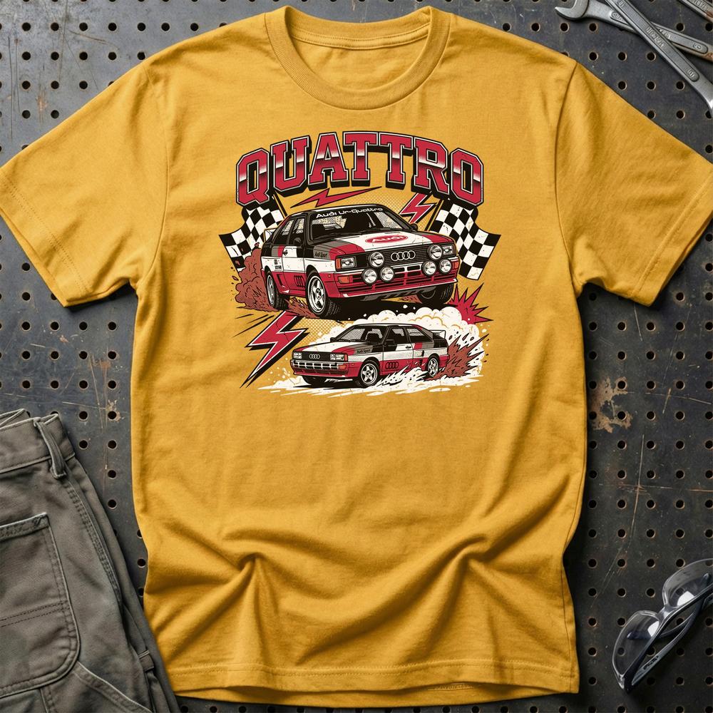 Audi Quattro Rally Legend Retro AWD Performance T-Shirt-Beklædning-Audi-Guld-S-Garage Culture Shop- garage - man cave - merchandise