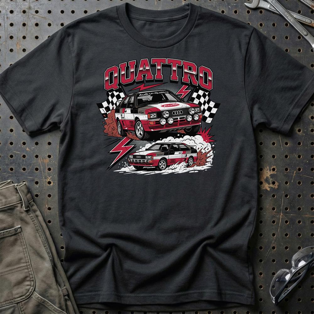 Audi Quattro Rally Legend Retro AWD Performance T-Shirt-Beklædning-Audi-Sort-S-Garage Culture Shop- garage - man cave - merchandise