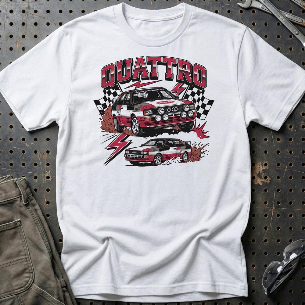 Audi Quattro Rally Legend Retro AWD Performance - Unisex T-Shirt-Beklædning-Audi-Hvid-S-Garage Culture Shop- garage - man cave - merchandise
