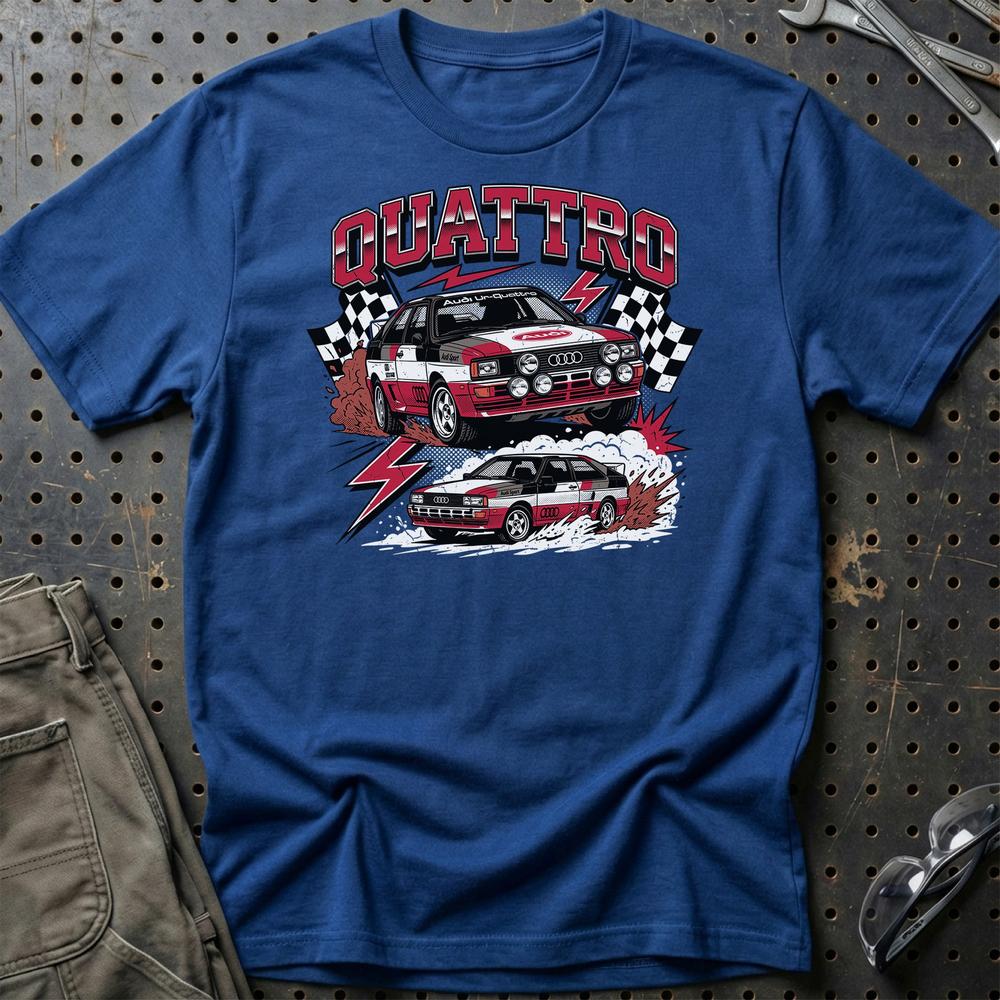 Audi Quattro Rally Legend Retro AWD Performance - Unisex T-Shirt-Beklædning-Audi-Blå Royal-S-Garage Culture Shop- garage - man cave - merchandise