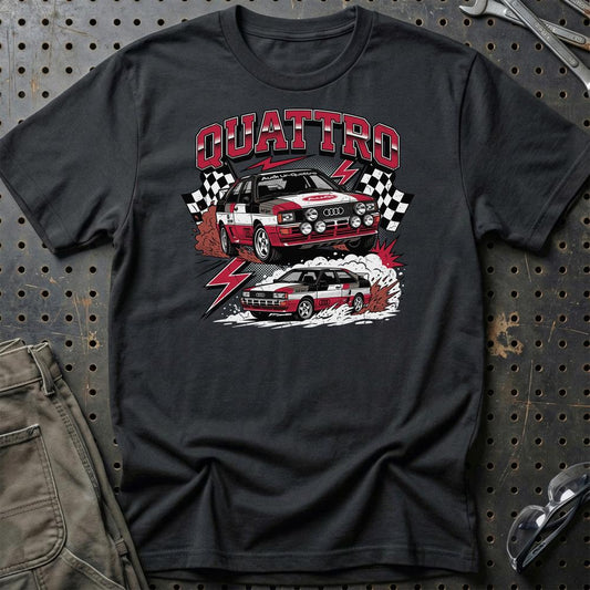 Audi Quattro Rally Legend Retro AWD Performance - Unisex T-Shirt-Beklædning-Audi-Sort-S-Garage Culture Shop- garage - man cave - merchandise