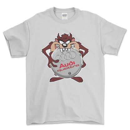 Audi Quattro TAZ Unisex T-Shirt , Bomuld-Beklædning-Audi-Hvid-S-Forside-Garage Culture Shop- garage - man cave - merchandise