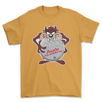 Audi Quattro TAZ Unisex T-Shirt , Bomuld-Beklædning-Audi-Guld-S-Forside-Garage Culture Shop- garage - man cave - merchandise