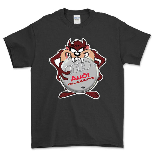 Audi Quattro TAZ Unisex T-Shirt , Bomuld-Beklædning-Audi-Sort-S-Forside-Garage Culture Shop- garage - man cave - merchandise