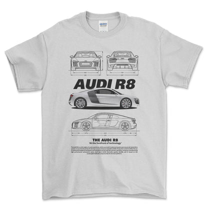 Audi R8 - Unisex T-Shirt , Bomuld-Beklædning-Audi-Hvid-S-Forside-Garage Culture Shop- garage - man cave - merchandise