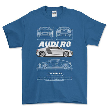 Audi R8 - Unisex T-Shirt , Bomuld-Beklædning-Audi-Blå Royal-S-Forside-Garage Culture Shop- garage - man cave - merchandise