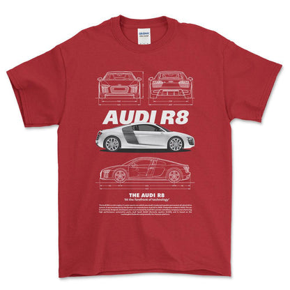 Audi R8 - Unisex T-Shirt , Bomuld-Beklædning-Audi-Rød-S-Forside-Garage Culture Shop- garage - man cave - merchandise