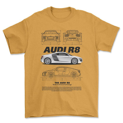 Audi R8 - Unisex T-Shirt , Bomuld-Beklædning-Audi-Guld-S-Forside-Garage Culture Shop- garage - man cave - merchandise