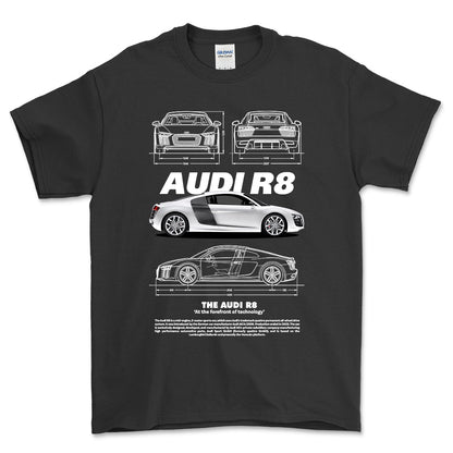 Audi R8 - Unisex T-Shirt , Bomuld-Beklædning-Audi-Sort-S-Forside-Garage Culture Shop- garage - man cave - merchandise