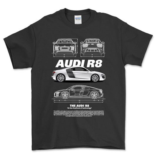 Audi R8 - Unisex T-Shirt , Bomuld-Beklædning-Audi-Sort-S-Forside-Garage Culture Shop- garage - man cave - merchandise