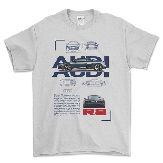 Audi R8 - Unisex T-Shirt , Bomuld-Beklædning-Audi-Hvid-S-Forside-Garage Culture Shop- garage - man cave - merchandise
