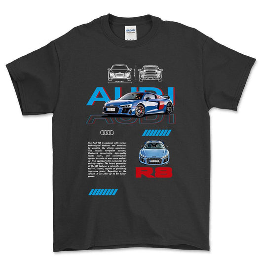 Audi R8 - Unisex T-Shirt , Bomuld-Beklædning-Audi-Sort-S-Forside-Garage Culture Shop- garage - man cave - merchandise