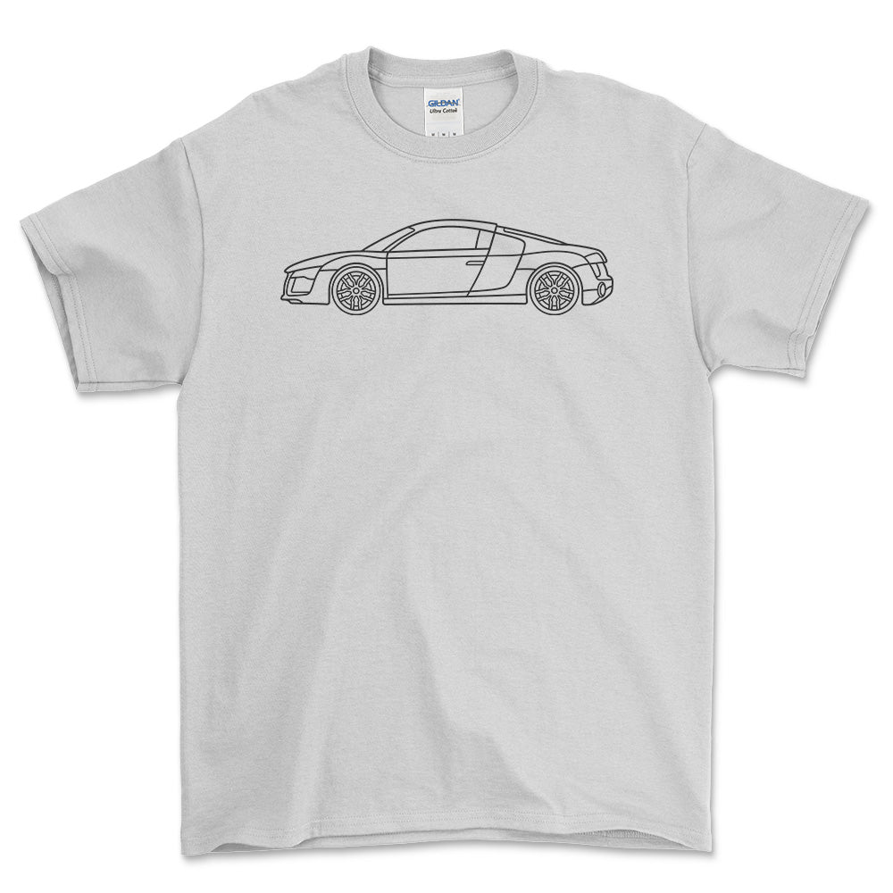 Audi R8 V10 Coupe Outline - Unisex T-Shirt , Bomuld-Beklædning-Audi-Hvid-S-Garage Culture Shop- garage - man cave - merchandise