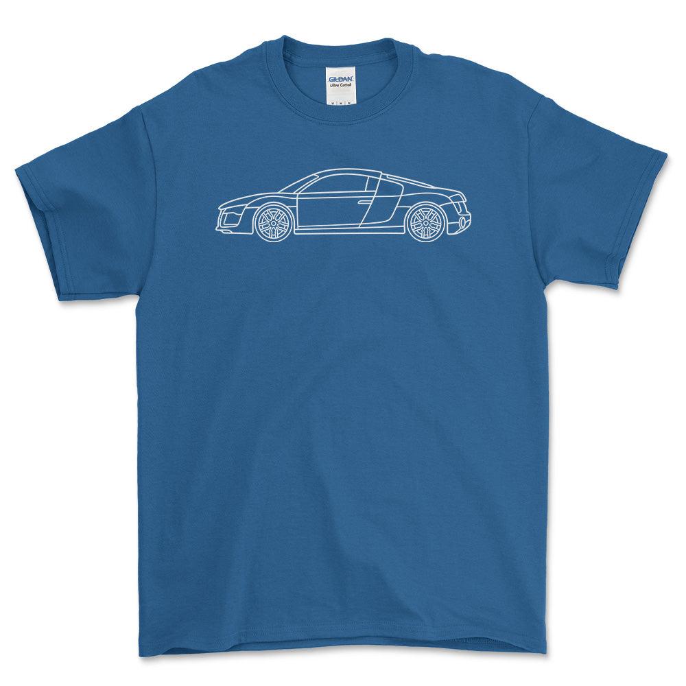 Audi R8 V10 Coupe Outline - Unisex T-Shirt , Bomuld-Beklædning-Audi-Blå Royal-S-Garage Culture Shop- garage - man cave - merchandise