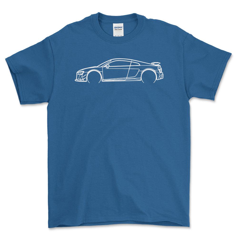 Audi R8 V10 Coupe Outline - Unisex T-Shirt , Bomuld-Beklædning-Audi-Blå Royal-S-Garage Culture Shop- garage - man cave - merchandise