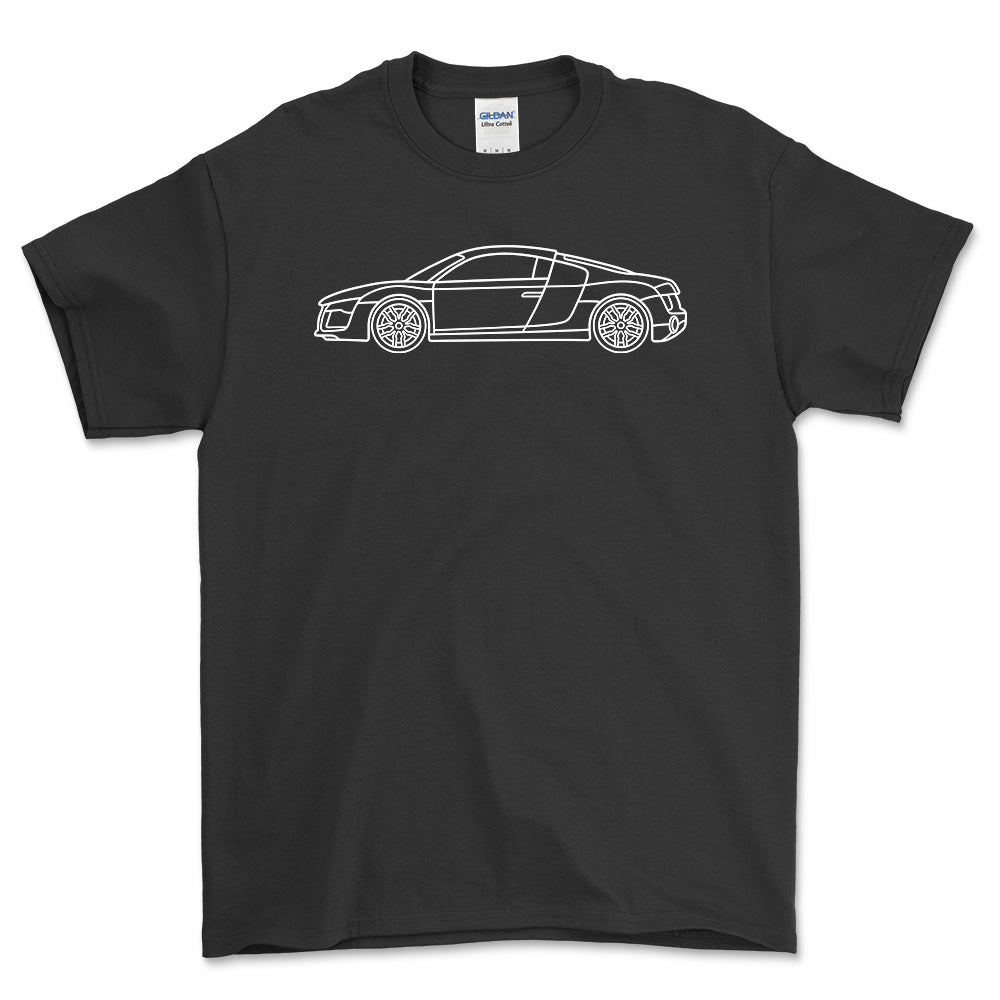 Audi R8 V10 Coupe Outline - Unisex T-Shirt , Bomuld-Beklædning-Audi-Sort-S-Garage Culture Shop- garage - man cave - merchandise