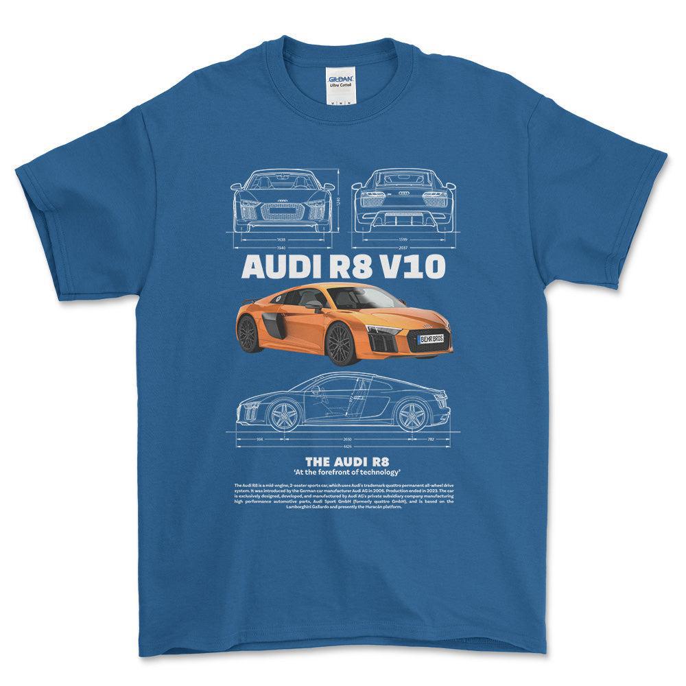 Audi R8 V10 - Unisex T-Shirt , Bomuld-Beklædning-Audi-Blå Royal-S-Garage Culture Shop- garage - man cave - merchandise
