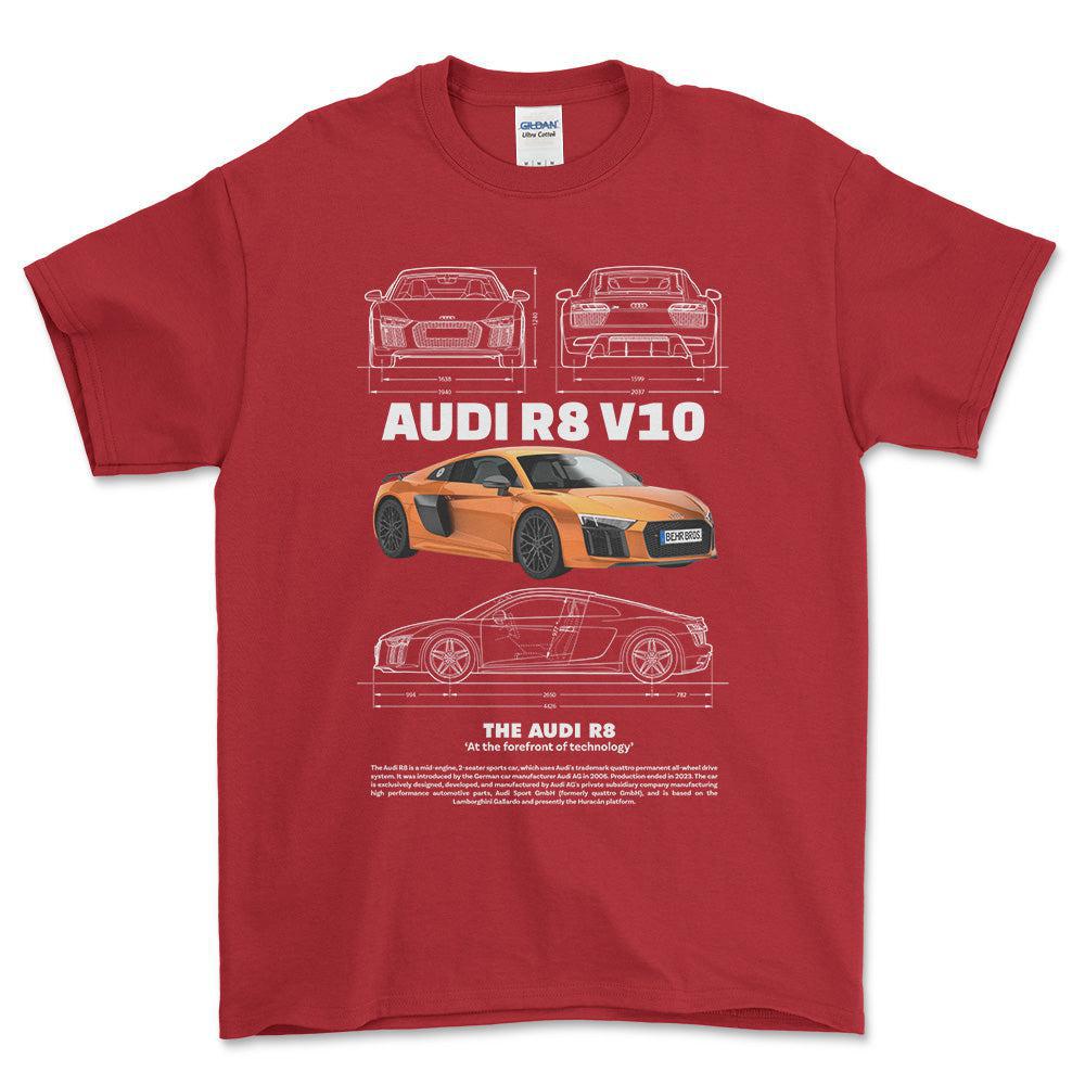 Audi R8 V10 - Unisex T-Shirt , Bomuld-Beklædning-Audi-Rød-S-Garage Culture Shop- garage - man cave - merchandise