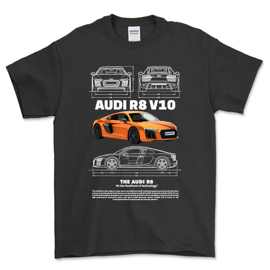 Audi R8 V10 - Unisex T-Shirt , Bomuld-Beklædning-Audi-Sort-S-Forside-Garage Culture Shop- garage - man cave - merchandise