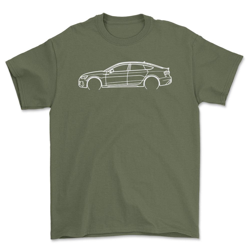 Audi RS5 Sportback Outline - Unisex T-Shirt , Bomuld-Beklædning-Audi-Grøn Militær-S-Garage Culture Shop- garage - man cave - merchandise