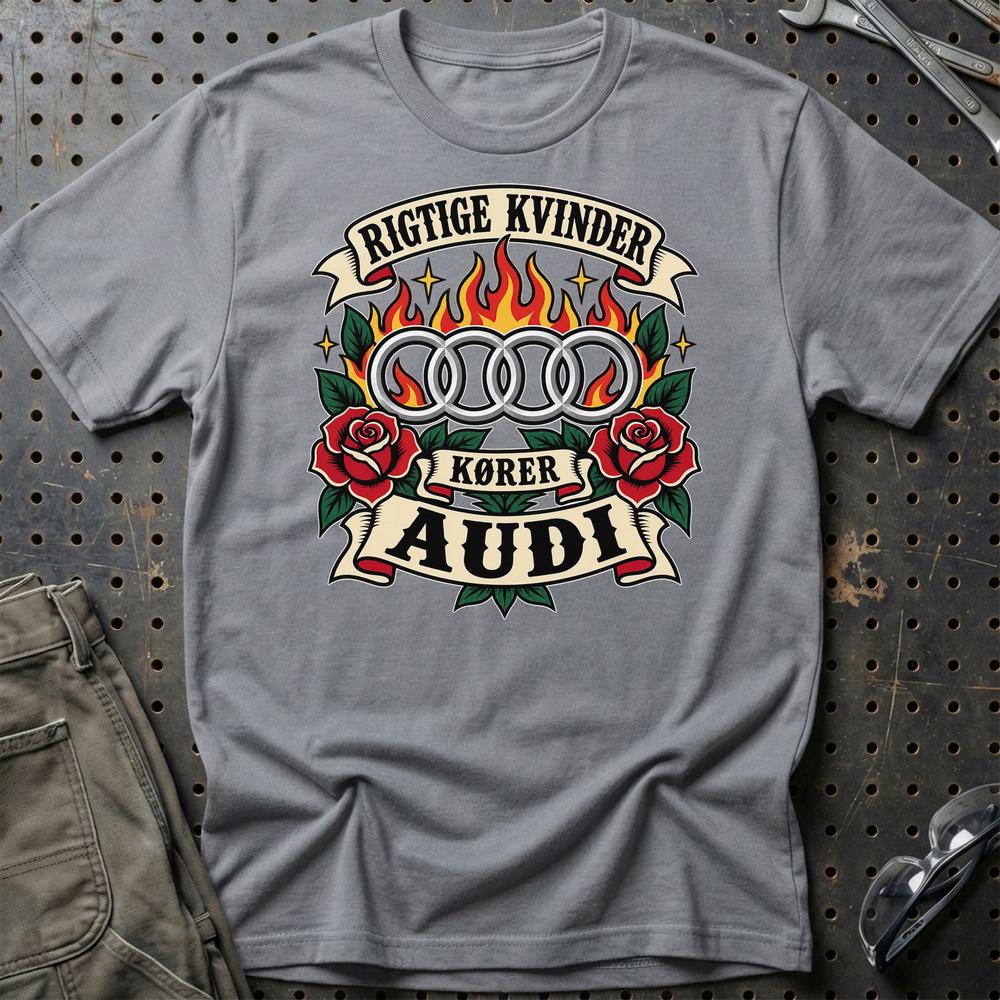 Audi Rigtige Kvinder Kører – Roser og Flammer T-Shirt-Beklædning-Audi-Grå Sport-S-Garage Culture Shop- garage - man cave - merchandise