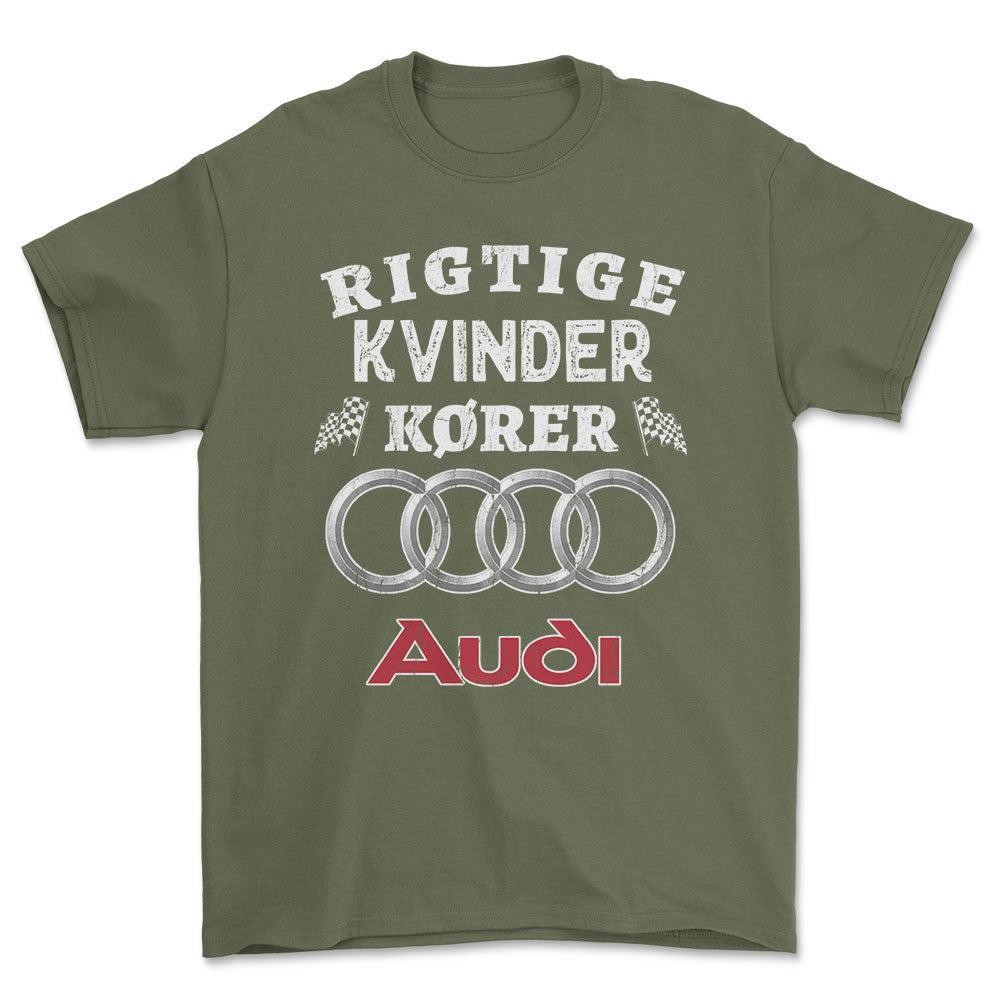 Audi Rigtige Kvinder Kører - Unisex T-Shirt , Bomuld-Beklædning-Audi-Grøn Militær-S-Forside-Garage Culture Shop- garage - man cave - merchandise