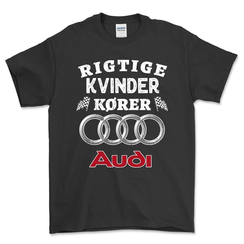 Audi Rigtige Kvinder Kører - Unisex T-Shirt , Bomuld-Beklædning-Audi-Sort-S-Forside-Garage Culture Shop- garage - man cave - merchandise