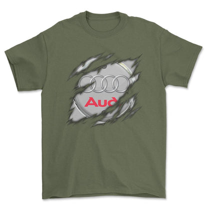 Audi Ripped Unisex T-Shirt , Bomuld-Beklædning-Audi-Grøn Militær-S-Forside-Garage Culture Shop- garage - man cave - merchandise