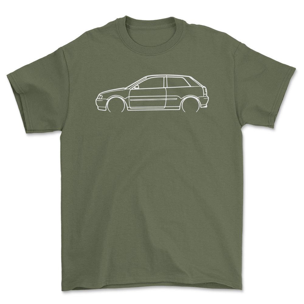 Audi S3 Outline - Unisex T-Shirt , Bomuld-Beklædning-Audi-Grøn Militær-S-Garage Culture Shop- garage - man cave - merchandise