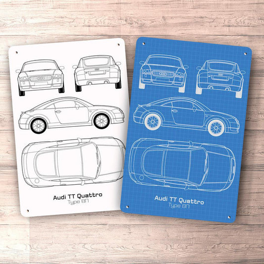 Audi Tt Quattro Type 8N Blueprint Skilte, Musemåtte, Dørmåtte , Plakat-Blueprint-Audi-Garage Culture Shop- garage - man cave - merchandise