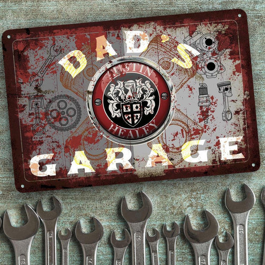 Austin Healey Dads Garage Vintage Skilte, Musemåtte, Dørmåtte , Plakat-Skilte-Austin Healey-Garage Culture Shop- garage - man cave - merchandise