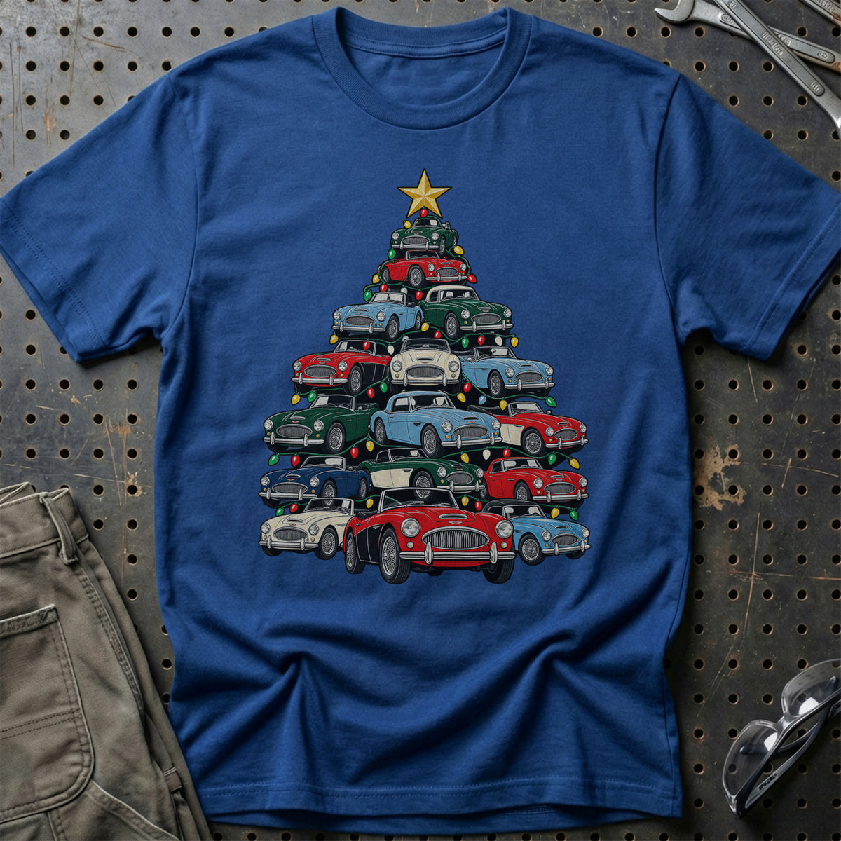 Austin Healey Juletræ T-Shirt-Beklædning-Austin Healey-Blå Royal-S-Garage Culture Shop- garage - man cave - merchandise