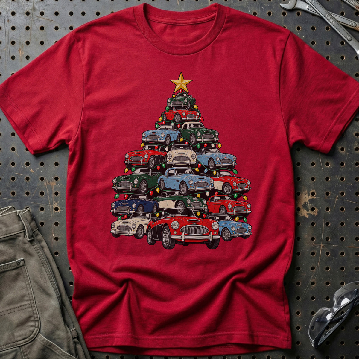 Austin Healey Juletræ T-Shirt-Beklædning-Austin Healey-Rød-S-Garage Culture Shop- garage - man cave - merchandise