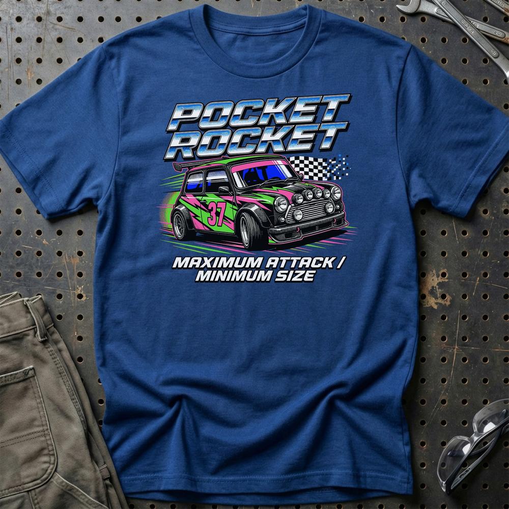 Austin Mini Pocket Rocket Maximum Attack T-Shirt-Beklædning-Austin-Blå Royal-S-Garage Culture Shop- garage - man cave - merchandise
