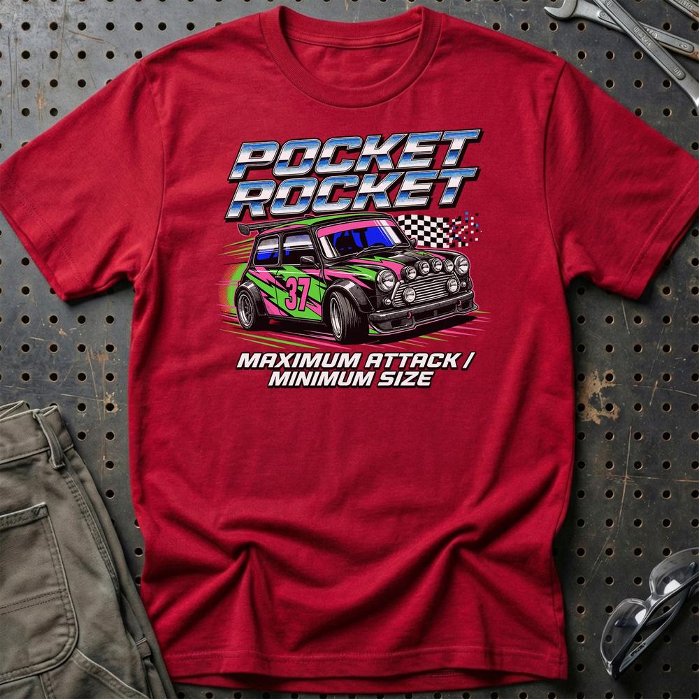 Austin Mini Pocket Rocket Maximum Attack T-Shirt-Beklædning-Austin-Rød-S-Garage Culture Shop- garage - man cave - merchandise
