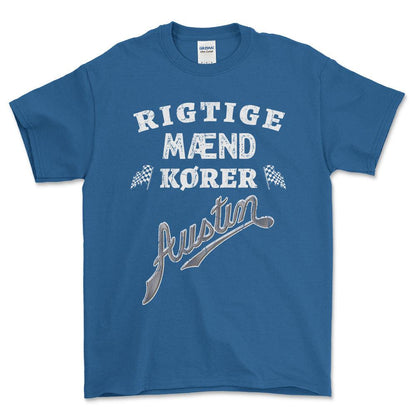 Austin Rigtige Mænd Kører Unisex T-Shirt , Bomuld-Beklædning-Austin-Blå Royal-S-Forside-Garage Culture Shop- garage - man cave - merchandise