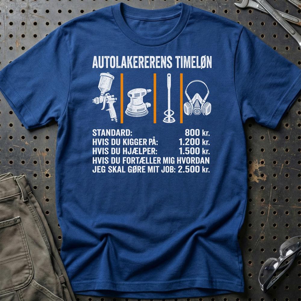 Autolakererens Timeløn - Unisex T-Shirt , Bomuld-Beklædning-Garage Culture-Blå Royal-S-Garage Culture Shop- garage - man cave - merchandise