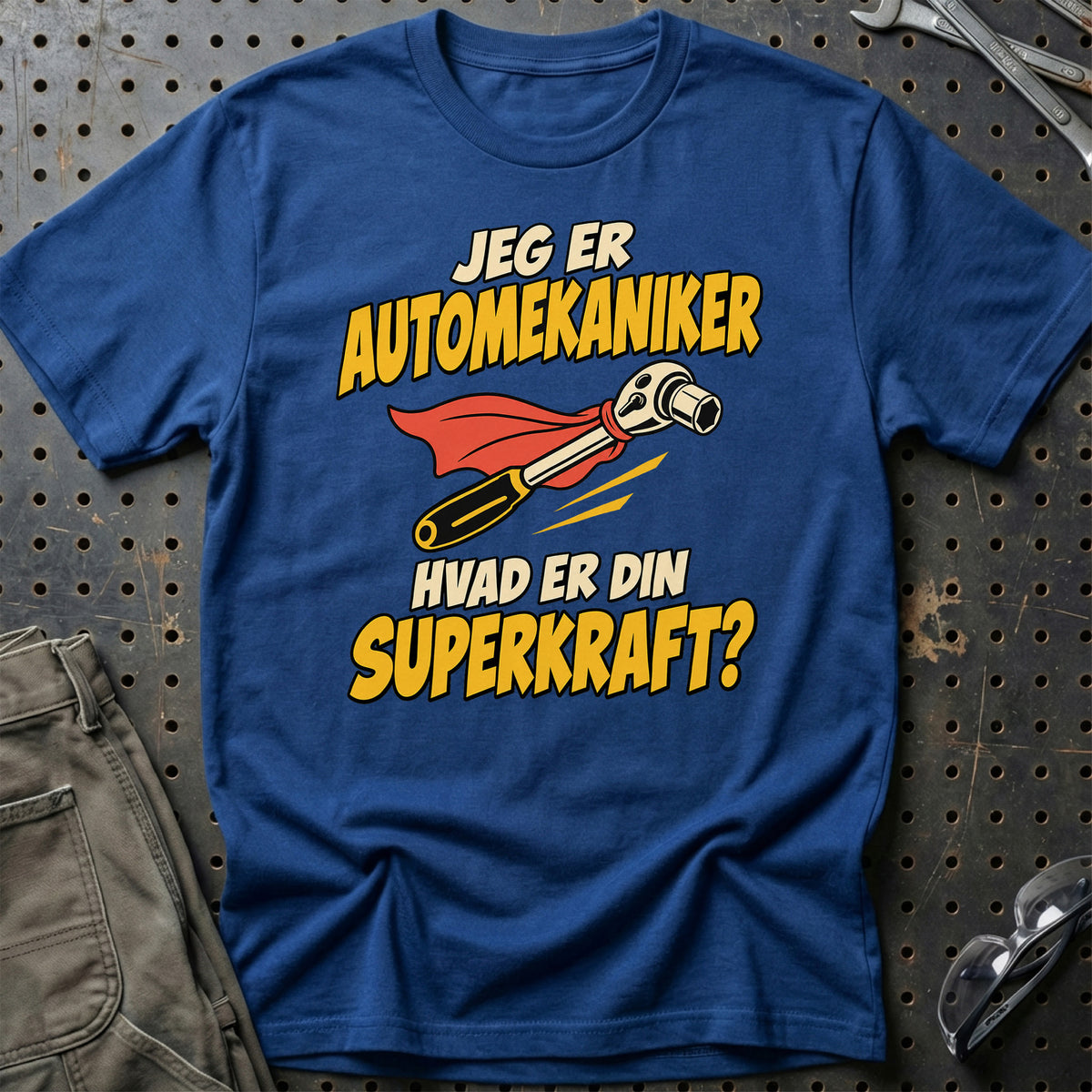 
Automekaniker – Hvad er din superkraft? – Unisex T-Shirt – Blå Royal