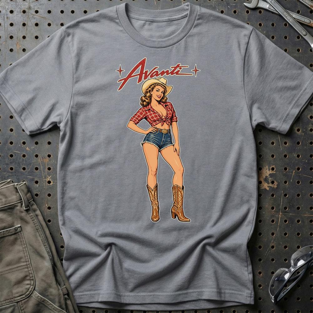 Avanti Cowboy Pinup T-Shirt-Beklædning-Avanti-Grå Sport-S-Garage Culture Shop- garage - man cave - merchandise
