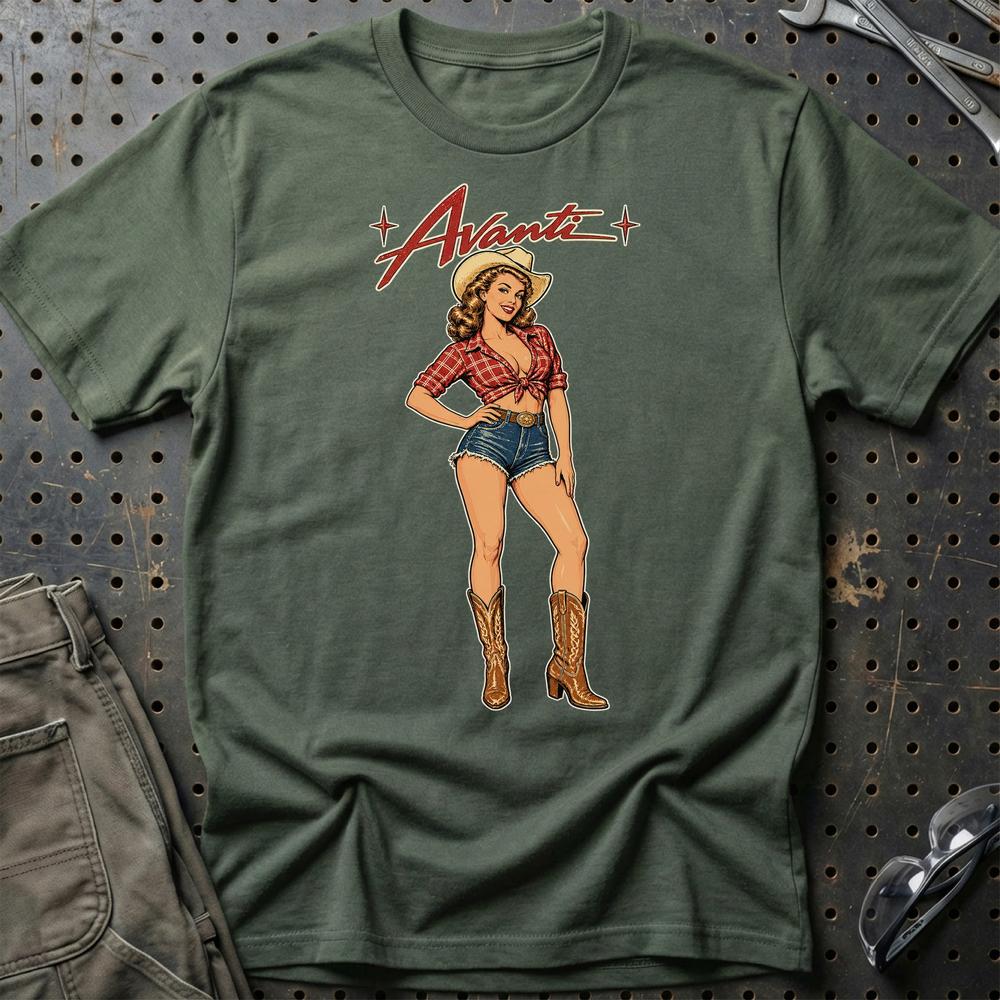 Avanti Cowboy Pinup T-Shirt-Beklædning-Avanti-Grøn Militær-S-Garage Culture Shop- garage - man cave - merchandise