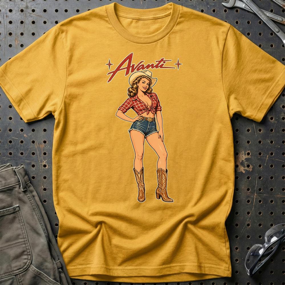 Avanti Cowboy Pinup T-Shirt-Beklædning-Avanti-Guld-S-Garage Culture Shop- garage - man cave - merchandise