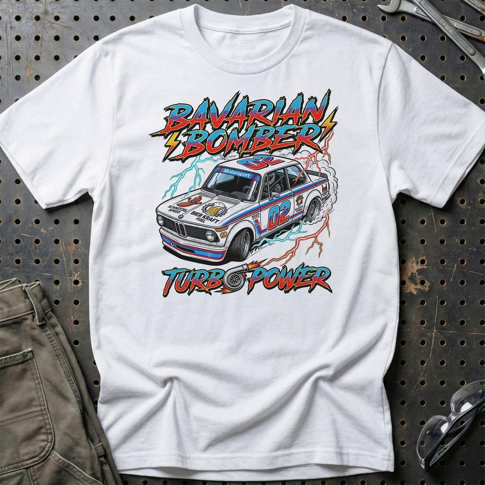 BMW 2002 Turbo T-Shirt - Bavarian Bomber | Klassisk Motorsport T-Shirt-Beklædning-BMW-Hvid-S-Garage Culture Shop- garage - man cave - merchandise