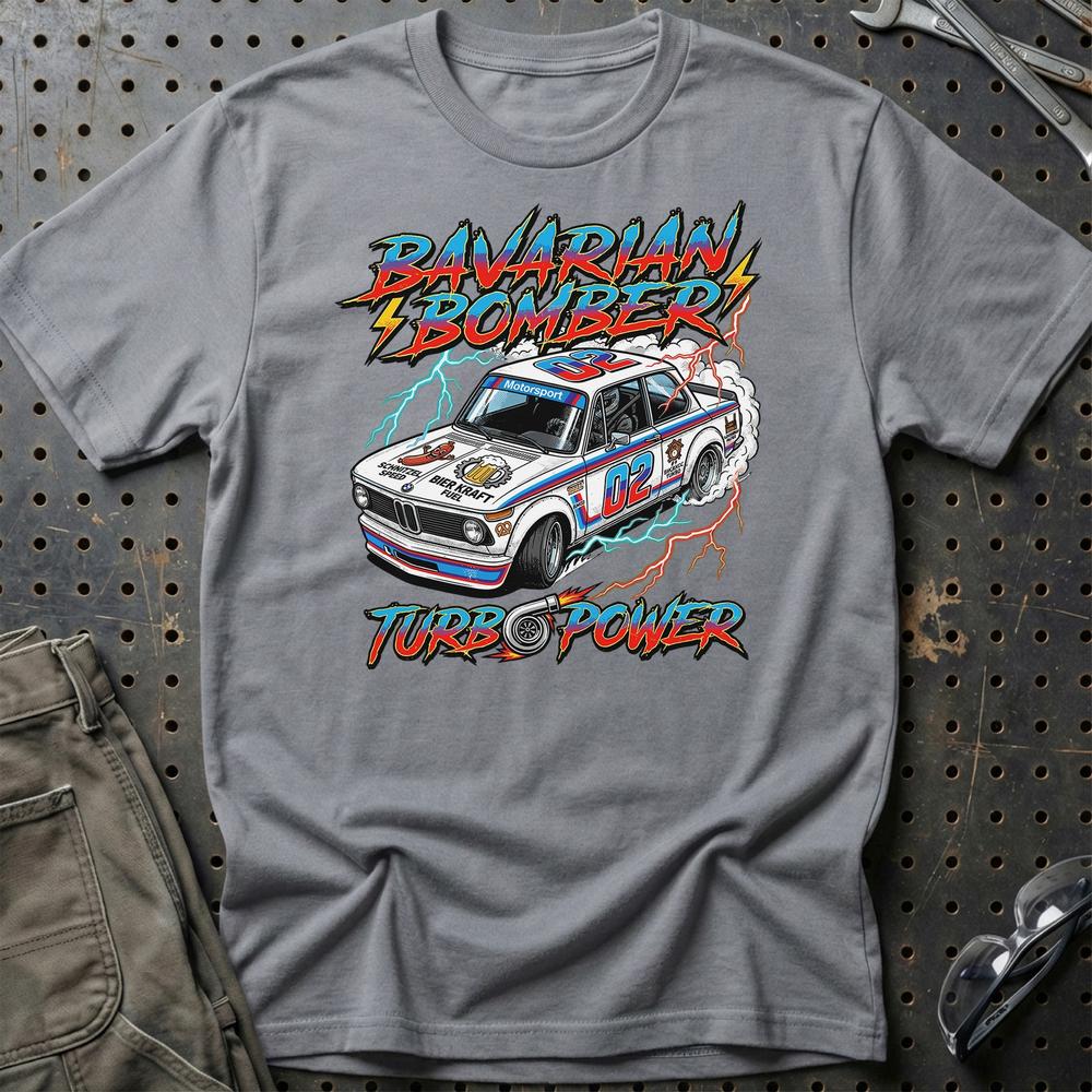 BMW 2002 Turbo T-Shirt - Bavarian Bomber | Klassisk Motorsport T-Shirt-Beklædning-BMW-Grå Sport-S-Garage Culture Shop- garage - man cave - merchandise