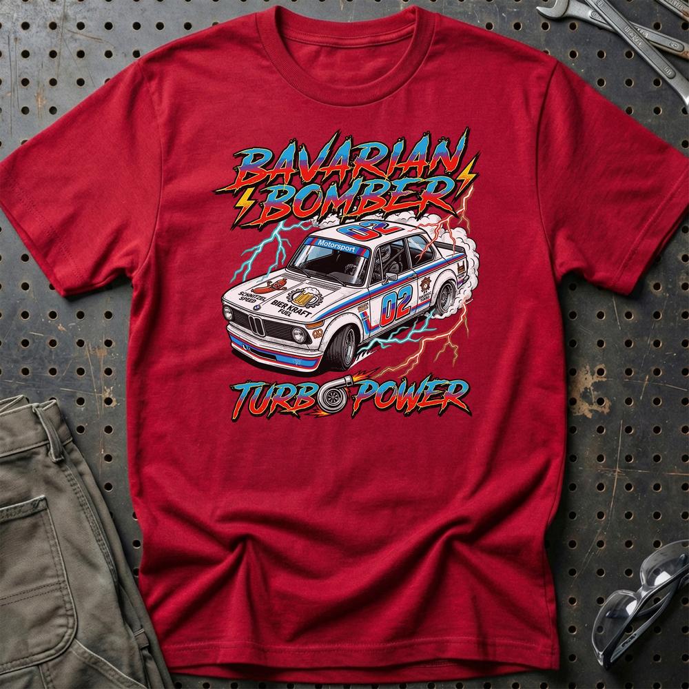 BMW 2002 Turbo T-Shirt - Bavarian Bomber | Klassisk Motorsport T-Shirt-Beklædning-BMW-Rød-S-Garage Culture Shop- garage - man cave - merchandise