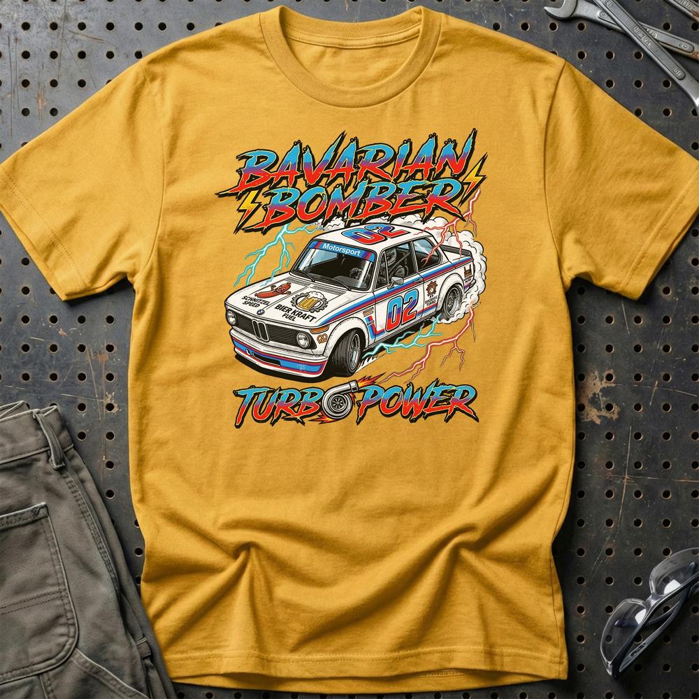 BMW 2002 Turbo T-Shirt - Bavarian Bomber | Klassisk Motorsport T-Shirt-Beklædning-BMW-Guld-S-Garage Culture Shop- garage - man cave - merchandise